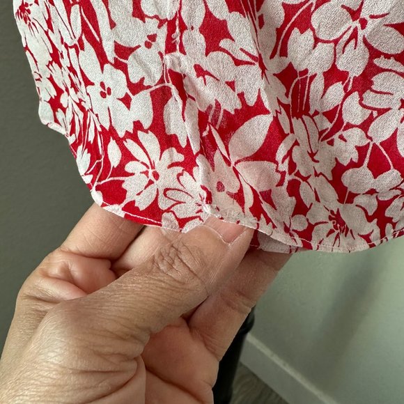 Burberry A Line Short Silk Dress Lace Flutter Sleeve Red White Floral Print Sz 6 - Picture 12 of 16